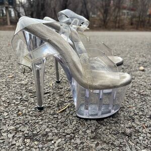 Pleaser Clear Ankle Strap Platform Heels | Size 7